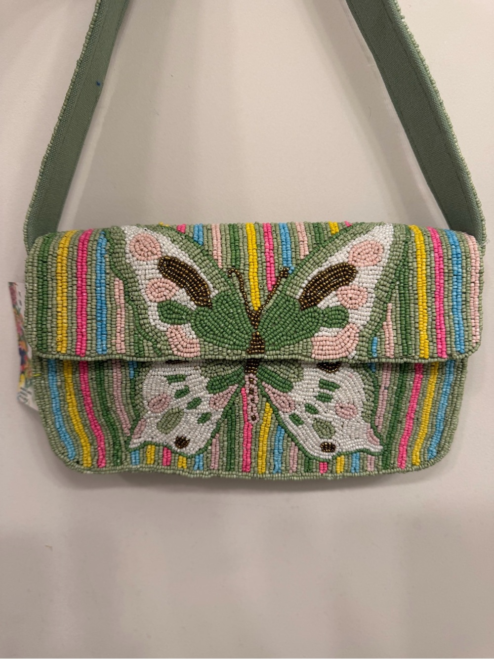 Beaded Butterfly Crossbody Bag in Green
